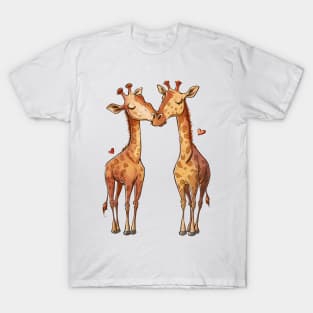 Valentine Cartoon Giraffe Couple T-Shirt